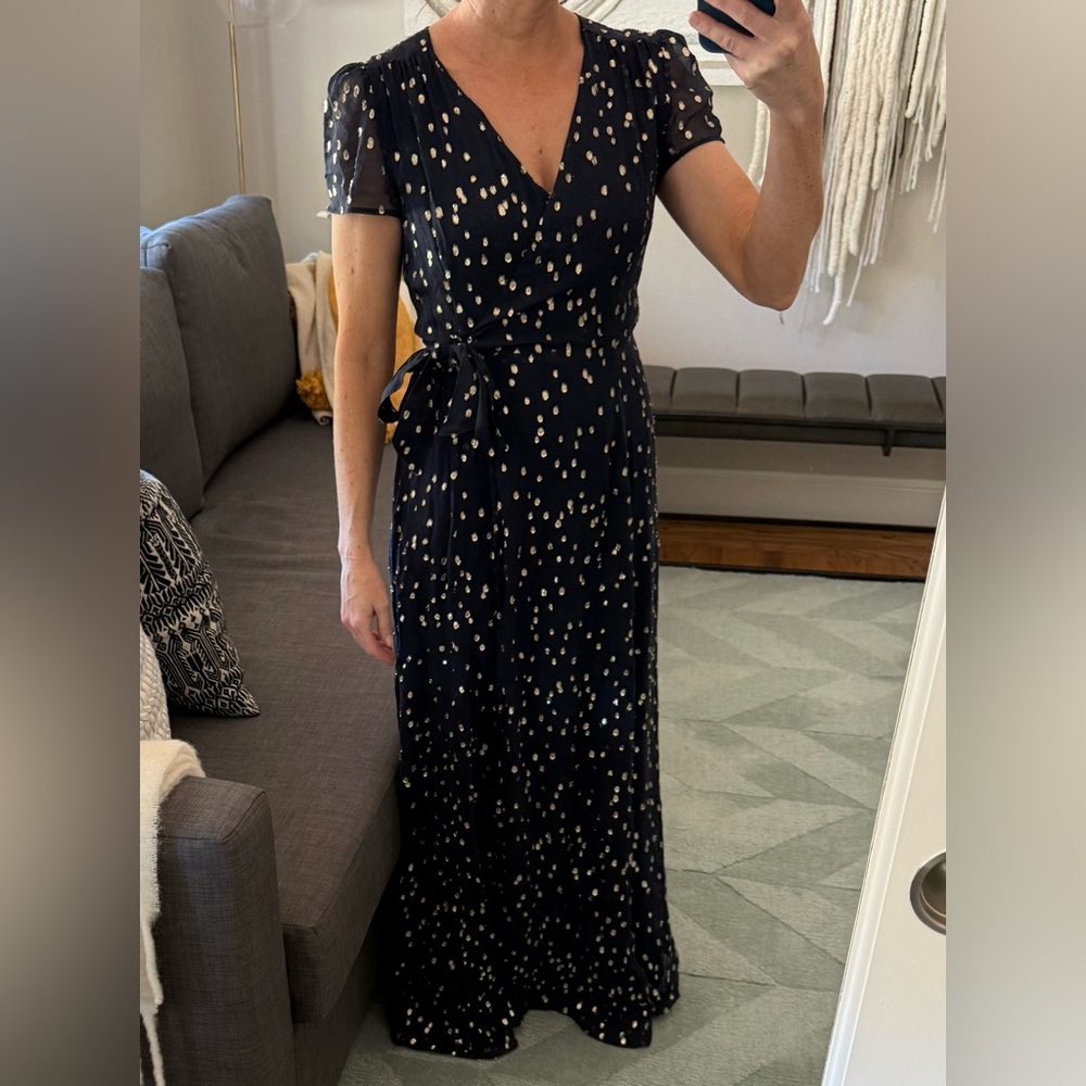 Sezane Armelle Dress Navy Gold Sz 2 (Fr 34)